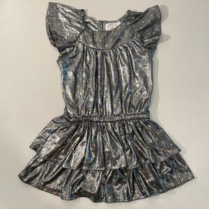 EUC Peek Toddler Girls’ Foil Gold Dot Tiered Ruffle Cap Sleeve Mini Dress 3T